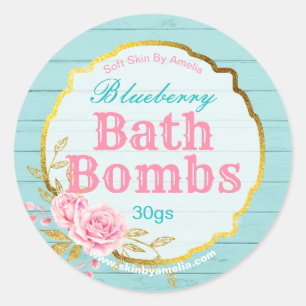 Sticker Rond Shabby Chic Bleu Or Parties scintillant Bain Étiqu