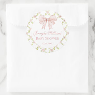 Sticker Rond Shabby Chic Bow rose Floral Baby Girl Douche