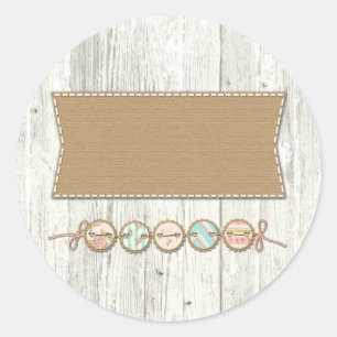 Sticker Rond Shabby Chic Bunting sur bois peint blanc rustique