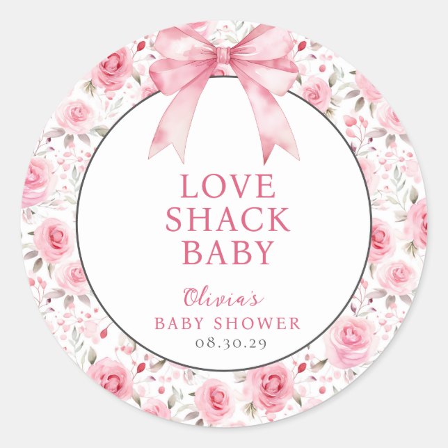 Sticker Rond Shabby Chic Coquette Pink Love Shack Baby shower (Devant)