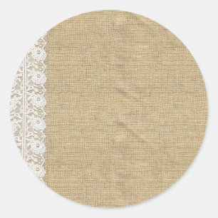 Sticker Rond Shabby Chic Dentelle Vintage et Burlap Rustique Na