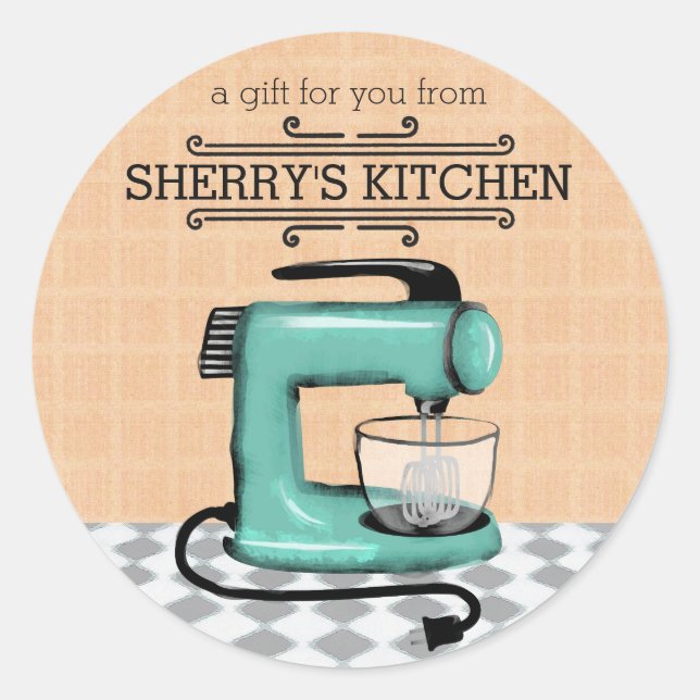 Sticker Rond Shabby chic retro stand mixer nourriture boulanger (Devant)