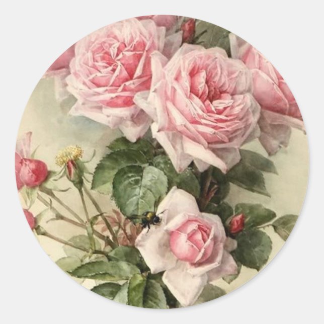 Sticker Rond Shabby Chic Rose Roses victoriens (Devant)