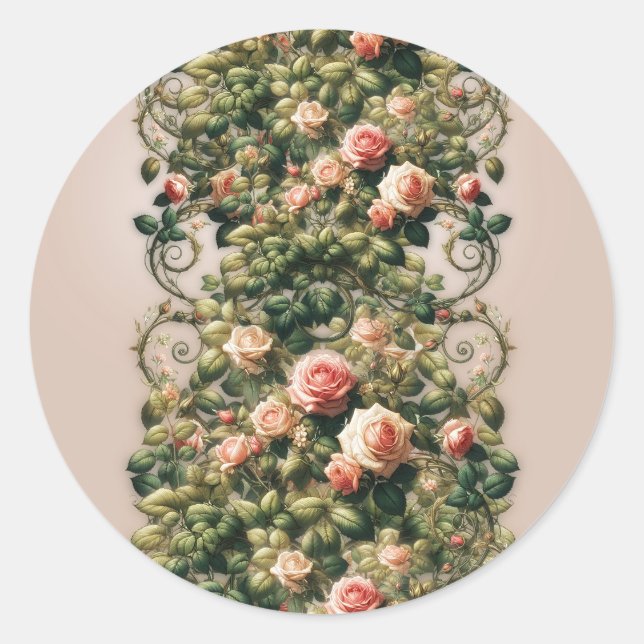 Sticker Rond Shabby Chic Rose Vins Floral Rose Élégant (Devant)