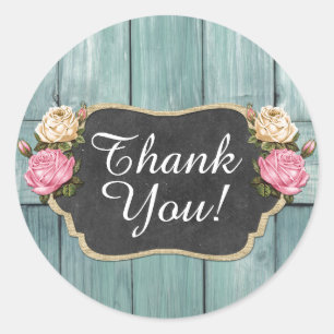 Sticker Rond Shabby Roses Vintages Russe Merci de tableau de bo