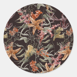 Sticker Rond Shabby Sea Life Pattern