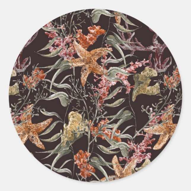 Sticker Rond Shabby Sea Life Pattern (Devant)