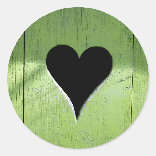 Sticker Rond SHABBYCHIC coeur en bois vert noir (Devant)