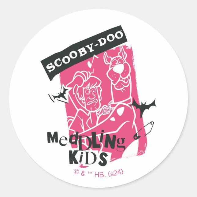 Sticker Rond Shaggy and Scooby Doo Meddling Kids Punk Outline (Devant)