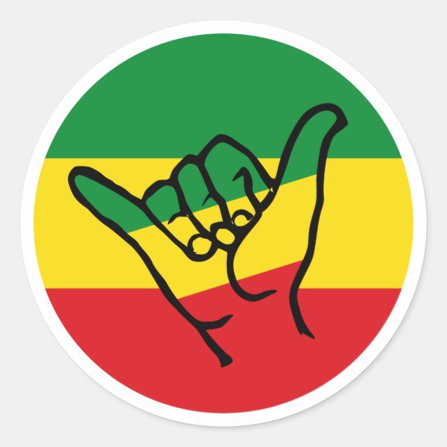Sticker Rond Shaka Main Avec Couleurs Reggae (Devant)