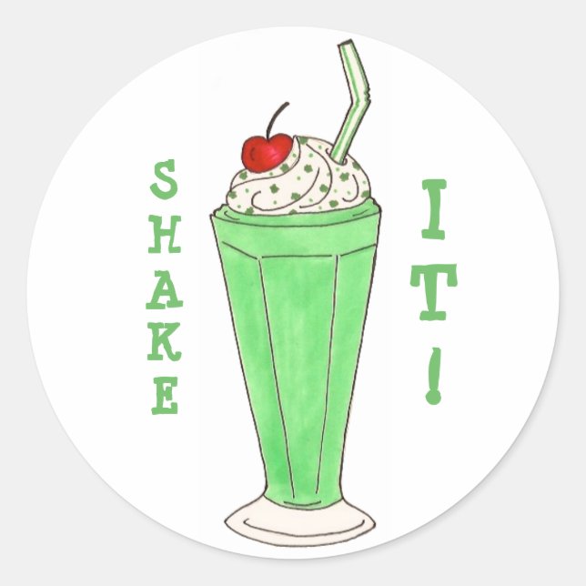 Sticker Rond Shake It St Patrick's Day Milkshake Shamrock vert (Devant)