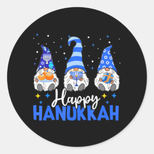 Sticker Rond Shalom Gnomes Menorah Dreidel Hanoukka Chanukah