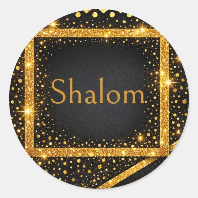 Sticker Rond Shalom, points noirs dorés, rayures paillettes Art (Devant)