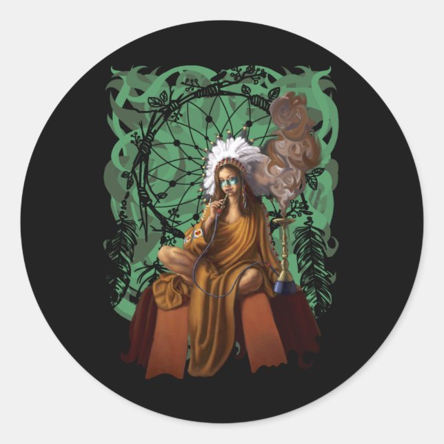 Sticker Rond Shaman féminin avec la tête | Dream Catcher (Devant)