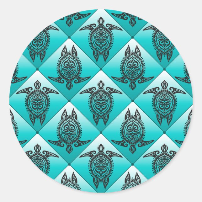 Sticker Rond Shamanic Tortues de mer Motif - cyan (Devant)