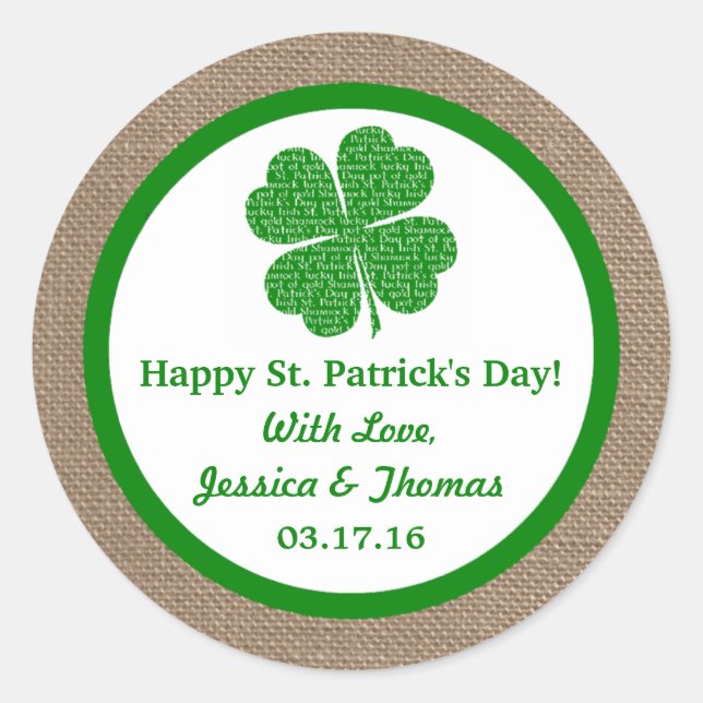 Sticker Rond Shamrock & Burlap St. Patrick's Day (Devant)