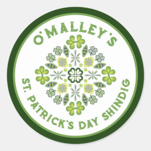 Sticker Rond Shamrock Clover Mandala St. Patrick's Day Party