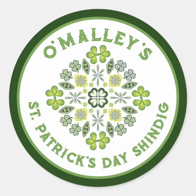 Sticker Rond Shamrock Clover Mandala St. Patrick's Day Party (Devant)