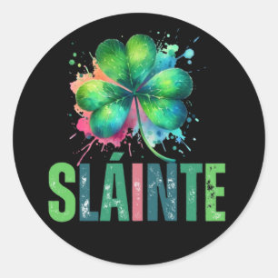 Sticker Rond Shamrock d'aquarelle - Sláinte - Saint Patrick Day