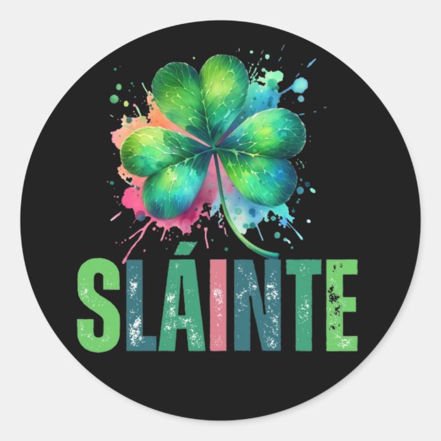 Sticker Rond Shamrock d'aquarelle - Sláinte - Saint Patrick Day (Devant)