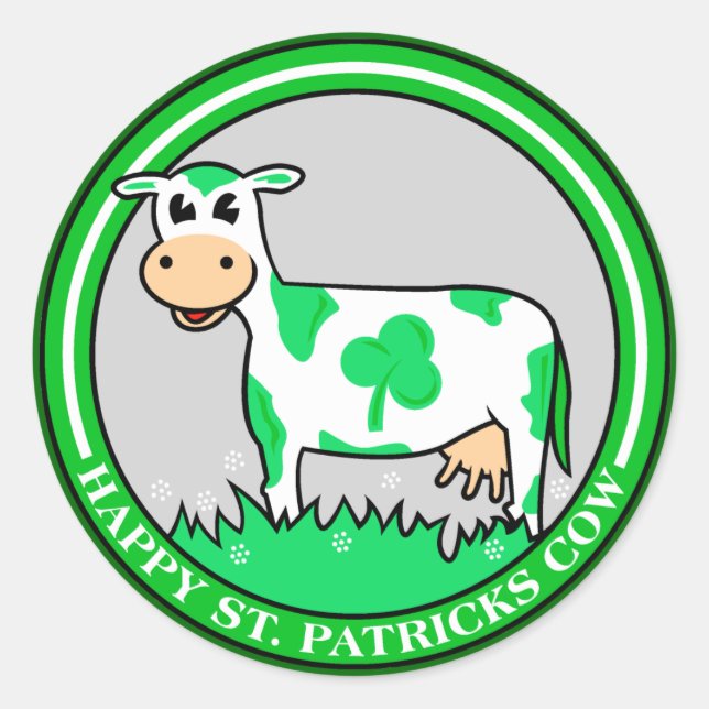 Sticker Rond Shamrock de la vache de la Saint-Patrick (Devant)