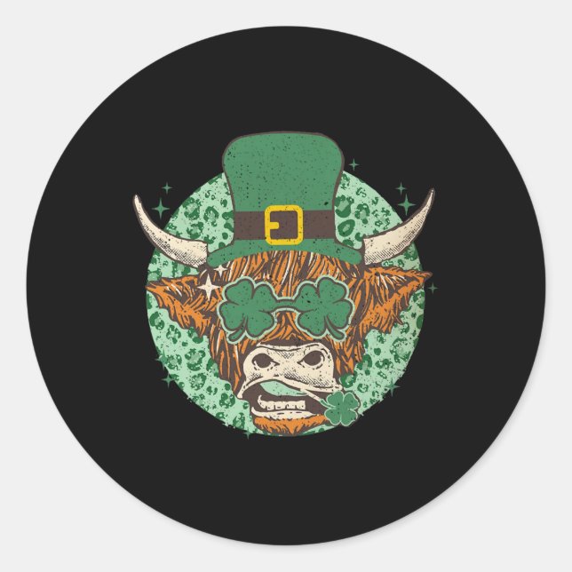Sticker Rond Shamrock de vache Coquette Bow St Patrick's Day (Devant)