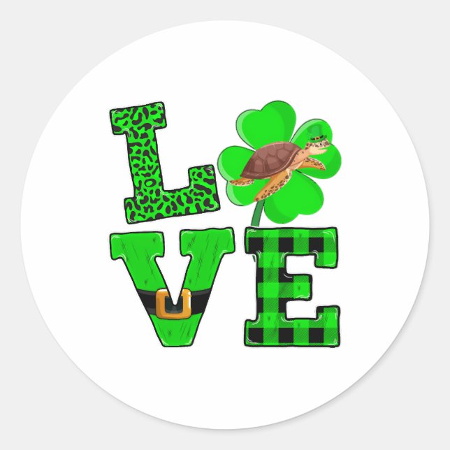 Sticker Rond Shamrock Green Plaid Love Sea Turtle St Patrick'S (Devant)