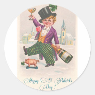 Sticker Rond Shamrock heureux vintage Champagne de Jour de la