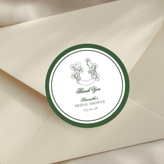 Sticker Rond Shamrock Horseshoe Bridal Shower Thank You (Créateur téléchargé)