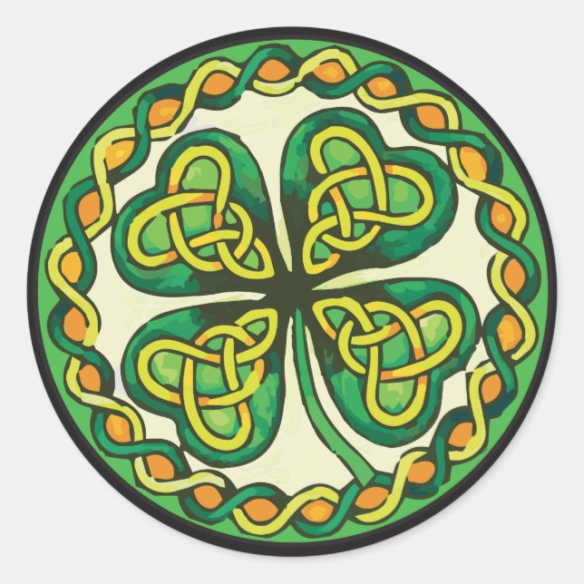 Sticker Rond Shamrock irlandais en noeuds celtiques (Devant)
