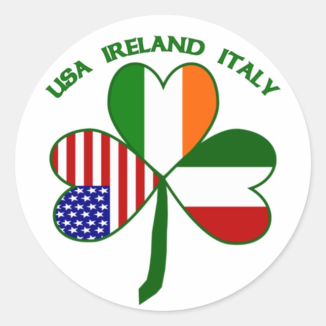 Sticker Rond Shamrock Italie USA Irlande (Devant)