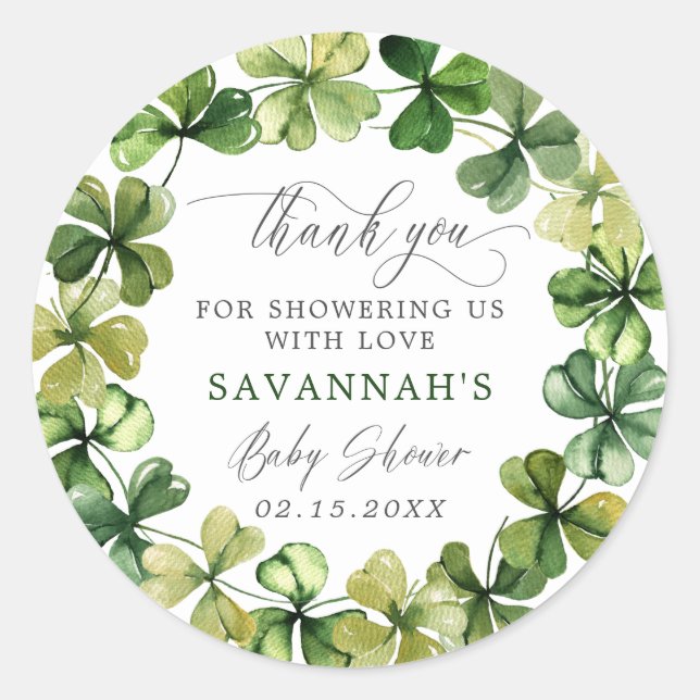Sticker Rond Shamrock Lucky Clover Baby shower de printemps Mer (Devant)