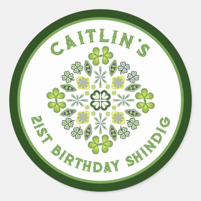 Sticker Rond Shamrock Mandala fête du 21ème anniversaire (Devant)