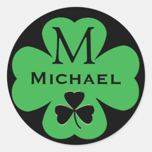 Sticker Rond Shamrock personnalisé avec monogramme et nom