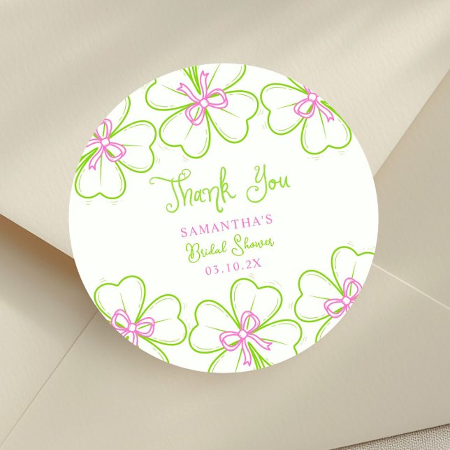 Sticker Rond  Shamrock Pink Green  Bridal Shower Thank You (Créateur téléchargé)