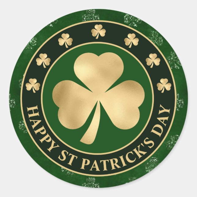 Sticker Rond Shamrock vert et or Clover St Patrick's Day (Devant)
