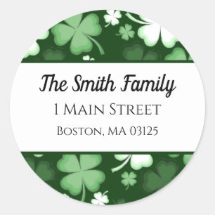 Sticker Rond Shamrock vert, St. Patrick's Day Adresse de retour