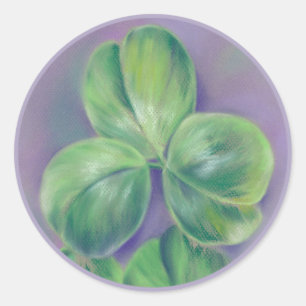 Sticker Rond Shamrocks de Clover vert sur Purple Pastel Art