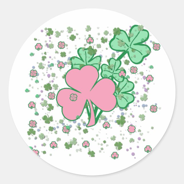 Sticker Rond Shamrocks roses et verts (Devant)