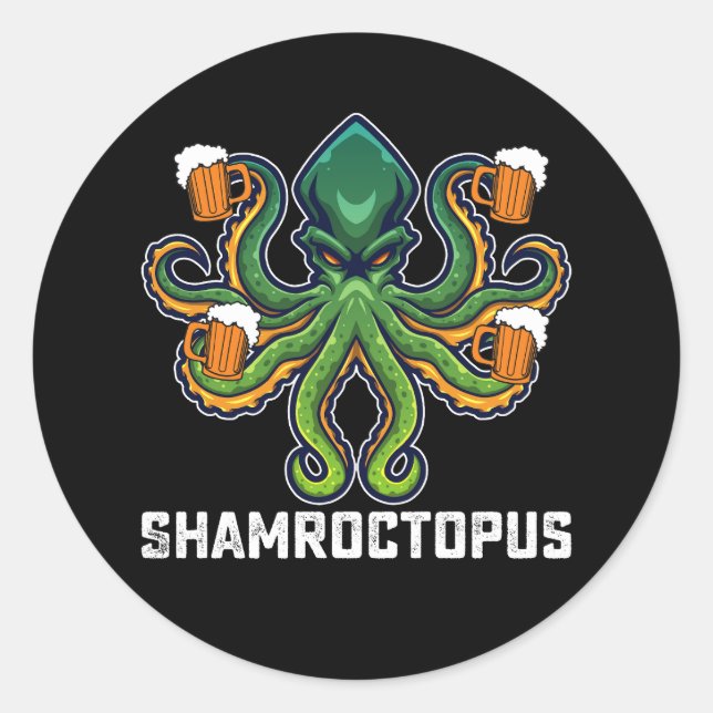 Sticker Rond Shamroctopus Octopus Lover St Patrick's Day (Devant)