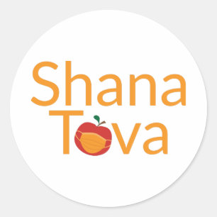 Sticker Rond Shana Tova avec un masque de la pomme rouge