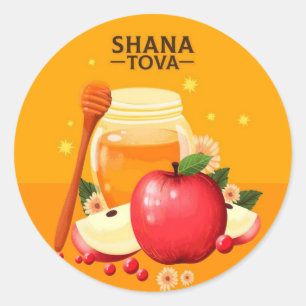 Sticker Rond Shana Tova Illustrations de Pommes et de Miel Mode