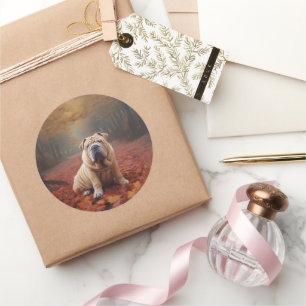 Sticker Rond Shar Pei dans l'automne Feuilles automne Inspire