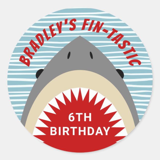 Sticker Rond Shark Bite N'importe quel âge fête d'anniversaire (Devant)