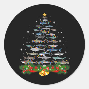 Sticker Rond Shark Christmas Tree Shark Amateurs Cadeaux Hommes