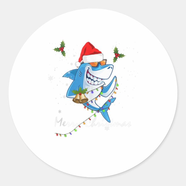 Sticker Rond Shark Joyeux cadeau de Noël pour garçons Enfants (Devant)