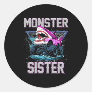 Sticker Rond Shark Monster Truck Sister Monster Truck Are My Ja