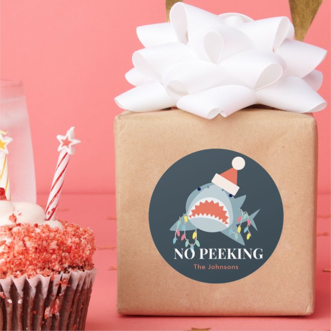 Sticker Rond Shark No Peeking Fêtes de Noël Lumières (Fête)