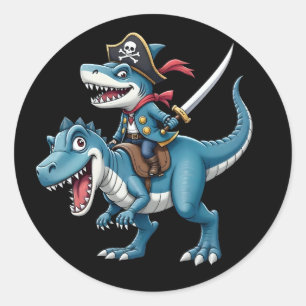 Sticker Rond Shark Pirate équitation Dinosaure T Rex Enfants ga