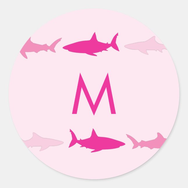 Sticker Rond Sharks roses mignonette Nom de l'enfant Enveloppe  (Devant)